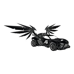 A futuristic car with wings, isolated on white background, hurtling through the air, a symbol of innovation and speed, embodying the spirit of future transport