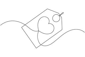 Price tag continuous one line drawing on white background minimalist blank sticker icon outline vector illustration