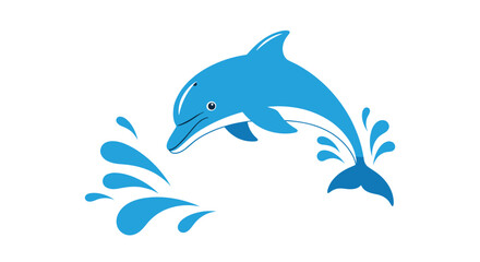 Obraz premium A bright blue dolphin leaps from splashing water in a playful, stylized illustration.