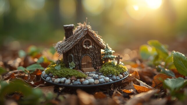 Miniature Forest Cabin Crafted From Natural Materials