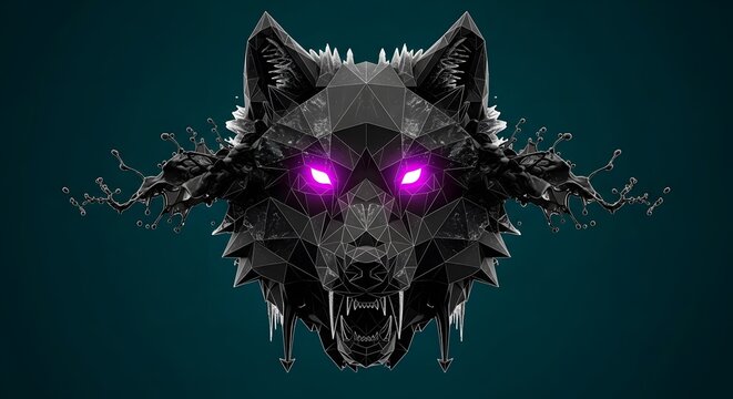 neon Wolf Head Wallpaper Futuristic Wolf Head Constructed from Geometric Shapes and Dark Hues