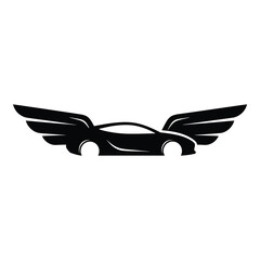 A sleek black sports car with wings, isolated on white background, evokes speed and freedom, perfect for automotive or transportation themes and logo design