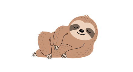 Naklejka premium Adorable cartoon sloth peacefully resting with a serene smile and closed eyes, isolated on a clean white background.