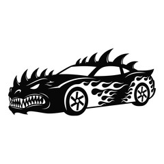 A fierce black monster car with flames, isolated on white background, embodying power and aggression, perfect for extreme sports or edgy automotive designs