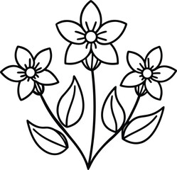 Floral Arrangement with Three Blooming Flowers Line Art Illustration Design