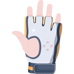 Illustration Of A Left Hand Wearing A Fingerless Sports Glove With White Blue And Orange Colors On A Transparent Background