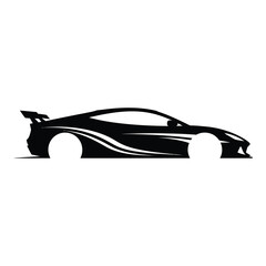 Sleek silhouette of a modern sports car with dynamic lines and aerodynamic design isolated on white background ideal for automotive enthusiasts and racing themes
