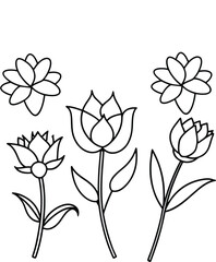 Floral Line Art Elegant Blossom Flower Design for Coloring Page