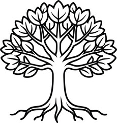 Stylized Tree Silhouette Design with Roots and Leafy Canopy