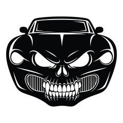 Menacing skull car front view with aggressive design elements isolated on white background perfect for edgy automotive themes and halloween concepts