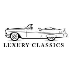 Elegant line art illustration of a classic convertible car, showcasing luxury classics isolated on white background perfect for vintage car enthusiasts and automotive design projects