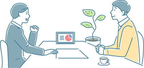 男性に説明をするビジネスパーソン