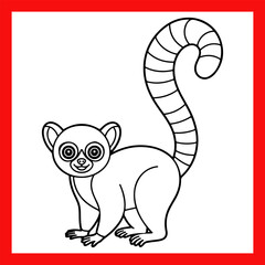 Cute lemur outline art illustration coloring page book for kids