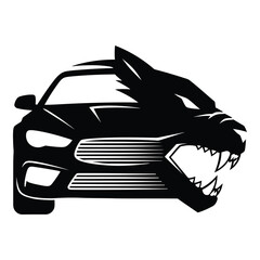 Unleash the beast with this powerful car and wolf logo design, a bold symbol of automotive strength and aggressive style for your brand or creative project