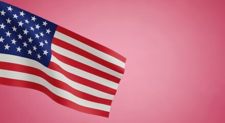 Obraz premium Symbol of freedom: United States flag waving against a vibrant pink backdrop design