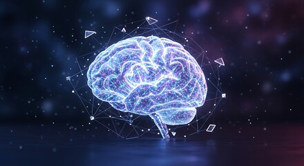 Glowing Brain Illustration with Neural Network Connections in Dark Space.
