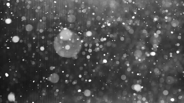 Abstract snow in grayscale floats slowly like spirits in transition, silent sky