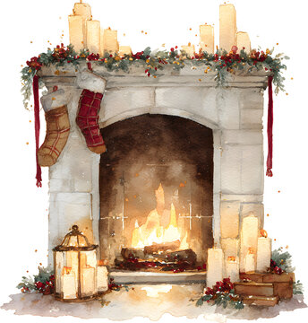 Cozy Winter Fireplace with Candles and Stockings for Holiday Cheer