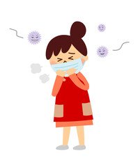 マスクをする女性とウイルス