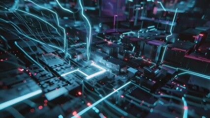 Cyberpunk Cityscape Futuristic Technology, AI, Data Flow, Neon - Powered by Adobe