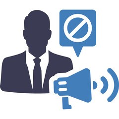 Silhouette Of A Man In A Suit And Tie Next To A Megaphone With A No Symbol In A Speech Bubble On A Transparent Background