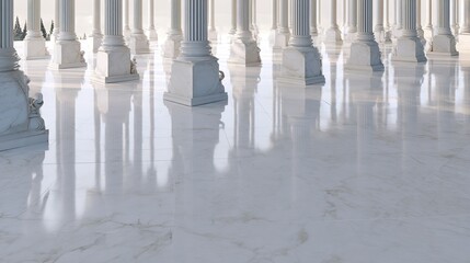 Fototapeta premium colonnade. Polished marble floor reflecting classical columns in symmetrical architecture. real-estate listings.