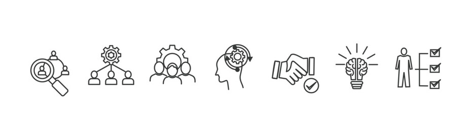 Onboarding banner vector illustration concept  with icons of hire, human resources, employee, behavior, welcome, knowledge and skills