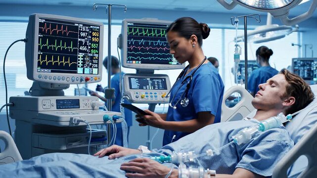 Doctors and medical professionals working together in an intensive hospital unit, capturing the concept of intense focus on health and wellness, highlighting the importance of timely and.