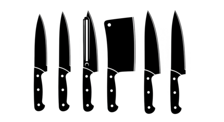 Kitchen Knives And Peeler Outline Set On Black