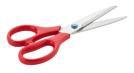 Red Handled Scissors With Open Blades Isolated On Black