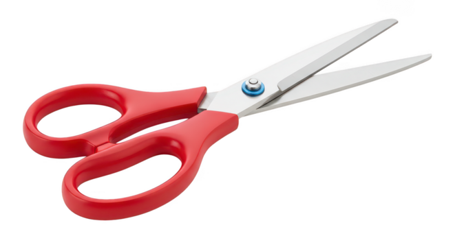 Red Handled Scissors With Open Blades Isolated On Black