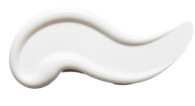 Milky glossy lotion smear smooth reflective curves across bright white