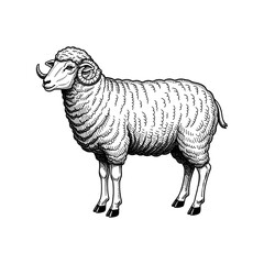 standing sheep in vector. Wool, lamb symbol. Farm animal vintage vector illustration