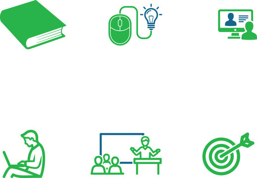 E learning and online education vector icons illustrating study process and educational technologies concept for remote learning and knowledge enhancement in the modern digital age