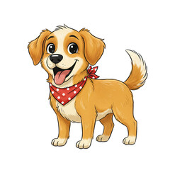 Smiling Golden Retriever Puppy Dog Wearing Red Polka Dot Bandana Standing Proudly on Transparent Background