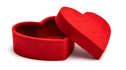 Open red heart shaped gift box on white background