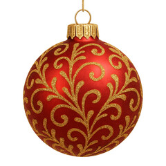 Red Christmas Ornament with Gold Glitter Design &ndash; Holiday Decoration