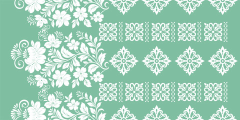 floral pattern vintage ethnic modern embroidery texture boho design vector illustration hand drawn pink flower motif branches leaves wallpaper seamless background border.	
