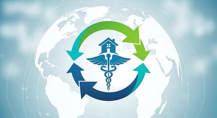 Global Healthcare and Home Health Services Concept with Arrows and Caduceus.