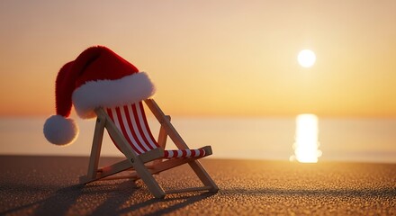 Christmas beach chair at sunset