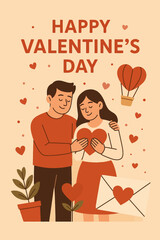Happy valentines day couple love heart balloon vector illustration romance celebration valentine card design vector illustration