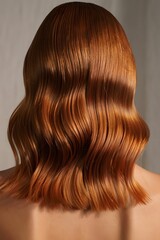 Fototapeta premium Auburn wavy hair with soft light and shadow creating a vintage aesthetic look