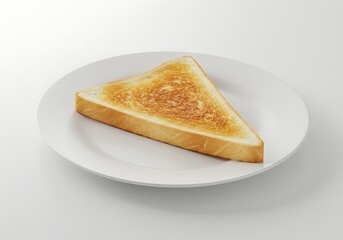 Close up of a triangular slice of toasted bread on a white plate