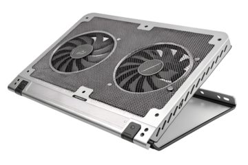 Silver laptop cooling pad with dual fans for optimal performance and ventilation