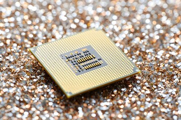 Close up of a computer processor on a glittering background for technology enthusiasts