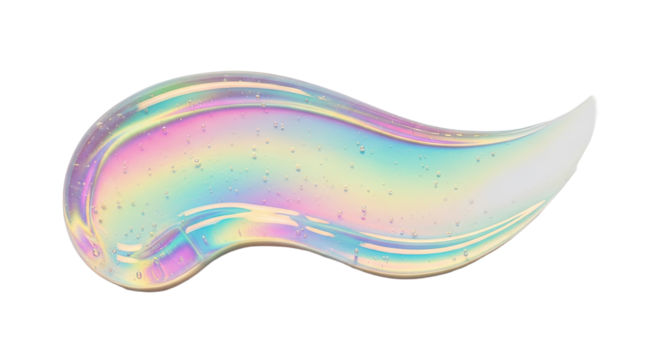 Iridescent gel smear soft holographic shine against clean white surface