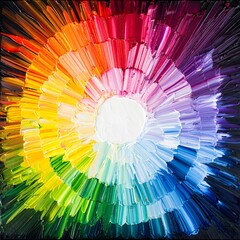 Colorful radial burst of textured paint strokes creating a vibrant and dynamic artwork