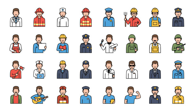 Diverse Profession Icons &ndash; AI Generated Vector