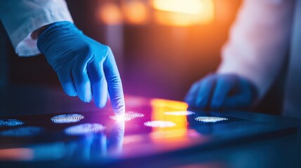 Scientist examining digital fingerprints in a modern laboratory, showcasing advanced forensic technology
