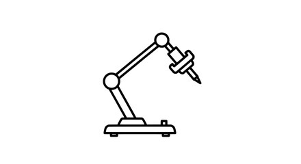 Flat Design Outlined Black Robotic Arm Icon on Plain White Background